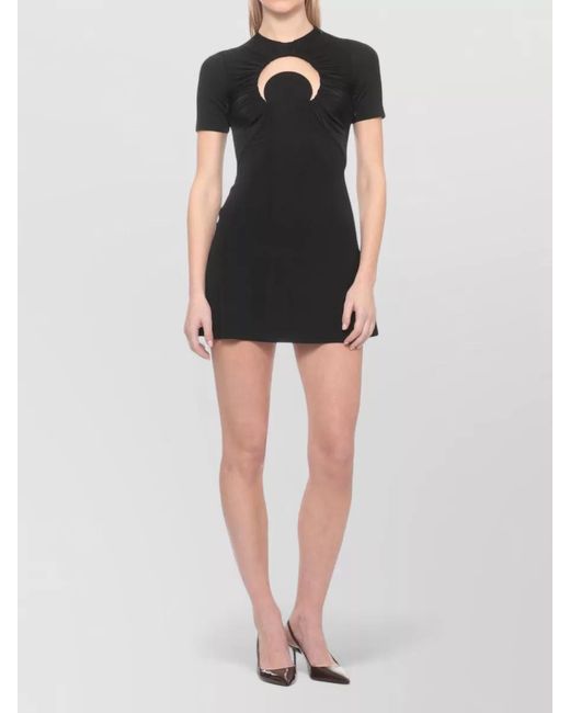 MARINE SERRE Black Viscose Dress Moon Cutout Round Neckline