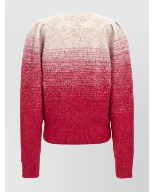 Isabel Marant Red Crew Neck Ombre Pullover Sweater