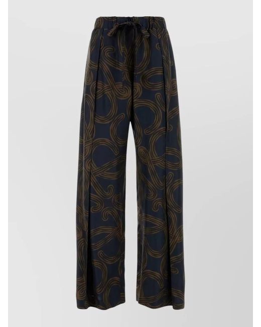 Loewe Black Silk Lounge Pant Abstract Pattern Elastic Waistband
