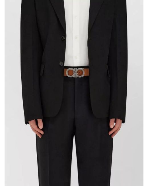 Ferragamo Gray Calf Leather Reversible Belt for men