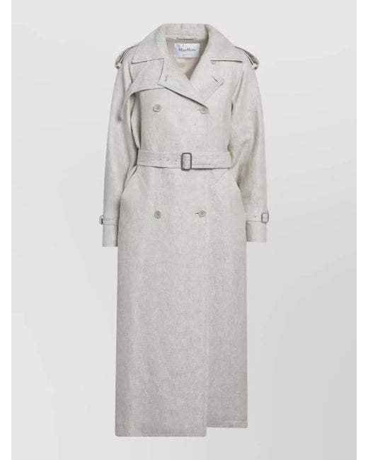 Max Mara Gray Long Jacket Back Vent Buttoned Cuffs Epaulettes