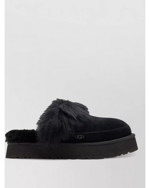Ugg Black Fur Trim Platform Sole Flat Slippers