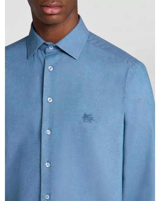 Etro Blue Cotton Classic Shirt for men