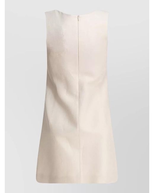 Sandbeige White A Line Sleeveless Dress Square Neckline