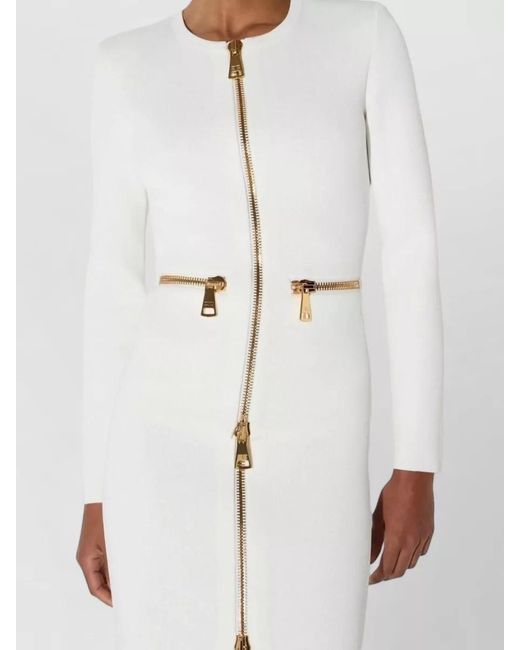 Elisabetta Franchi White Crew Neck Slim Knit Zip Dress