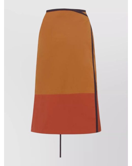 Saint Laurent Orange Nylon Midi Skirt Straight Hemline Pockets