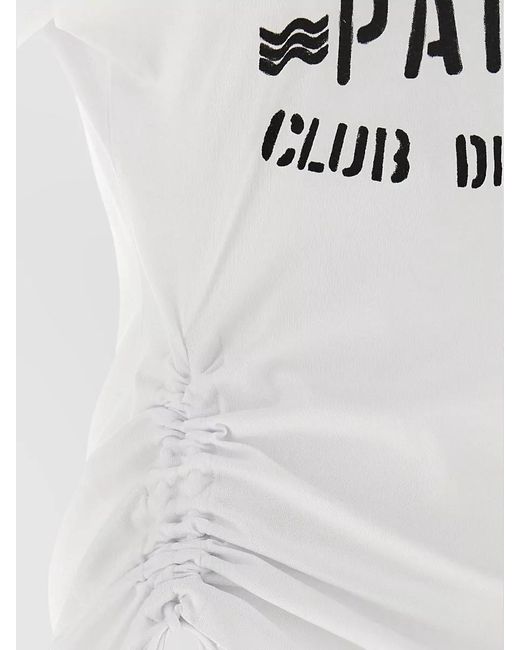 Balmain White Club Graphic T Shirt Asymmetric Hem Drawstring