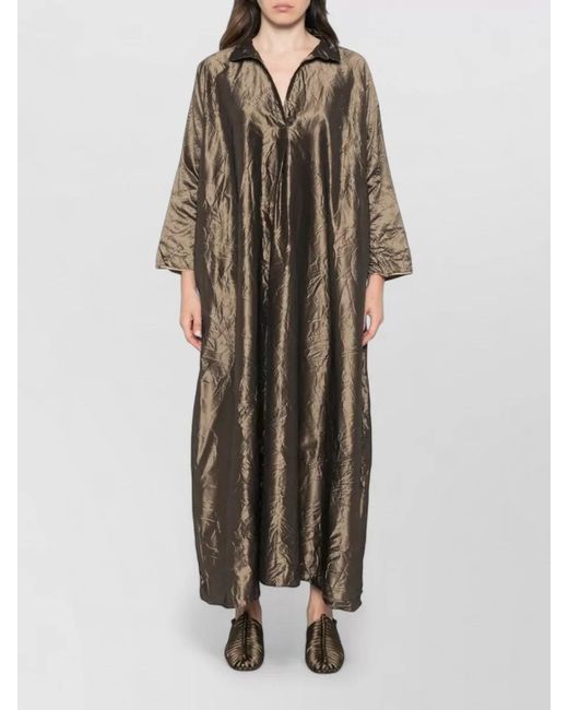 Daniela Gregis Brown Silk Midi Dress Belted Waist Pockets