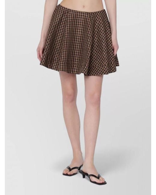 Ganni Brown Checked Flared Mini Skirt