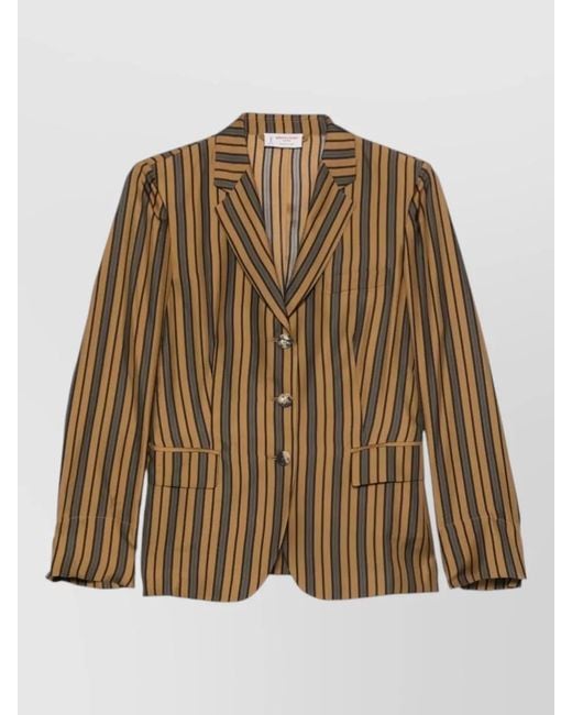 Alberto Biani Brown Silk Blazer Jacket Striped Tailoring