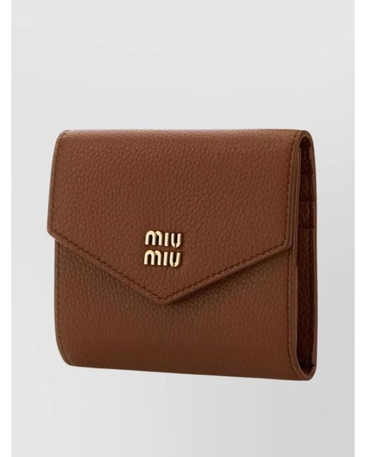 Miu Miu Brown Fold-Over Flap Leather Wallet