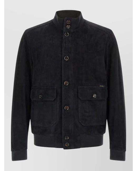 Moorer Blue Carlos Bomber Jacket Front Pockets Ribbed Cuffs for men