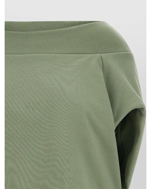 Dries Van Noten Green Hamels Off Shoulder Draped Sweatshirt Ribbed Trim
