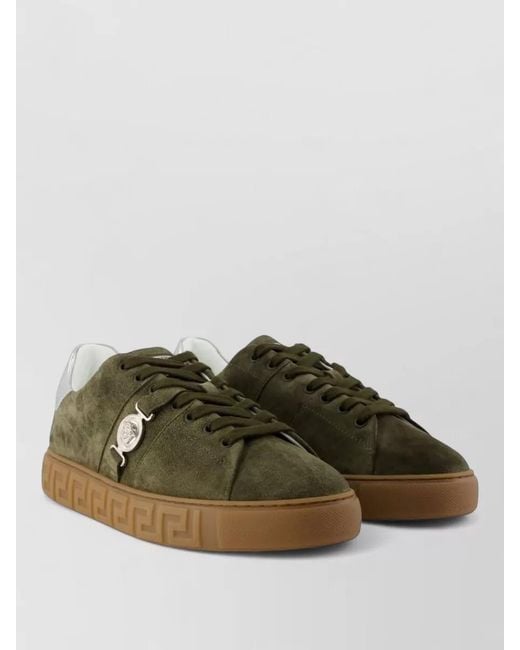 Versace Green Biggie Accessories Leather Sneakers Metallic Detail for men