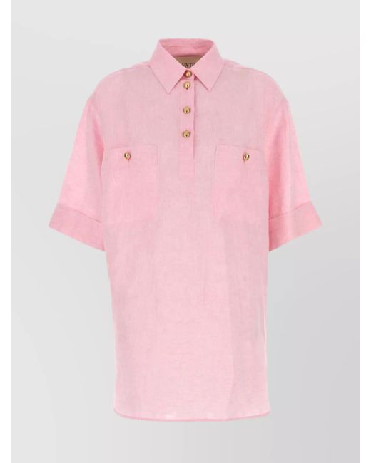 Valentino Garavani Pink Linen Blouse With Button Detailing And Pockets