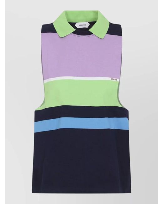 Versace Blue Striped Cotton Jersey Tank Top