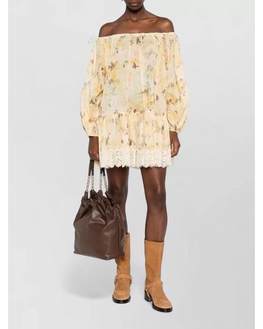 Zimmermann Natural Cascading Cotton Mini Dress Off Shoulder