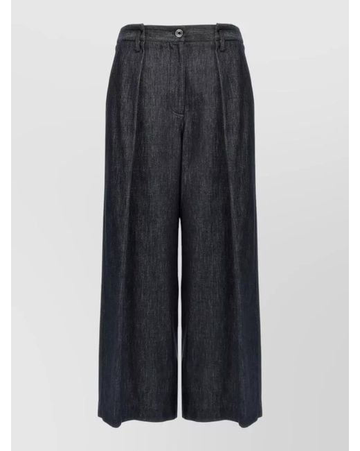 Brunello Cucinelli Blue Pleated Crop Trousers Wide Leg Belt Loops