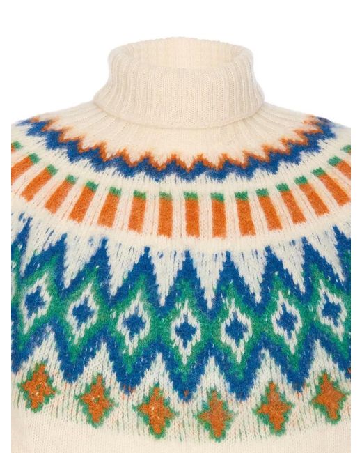 Howlin' By Morrison Blue Turtleneck High Neck Patterned Knit Sweater for men