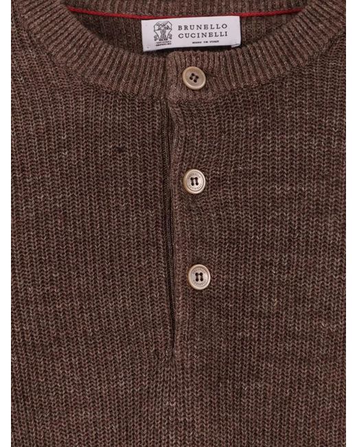 Brunello Cucinelli Brown Linen And Cotton Sweater for men