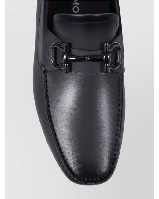 Ferragamo Gray Paris Round Toe Loafer With Metallic Buckle for men