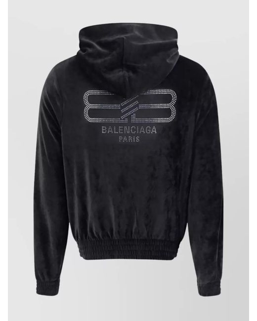 Balenciaga Blue Velvet Crystal-Embellished Zip-Up Hoodie