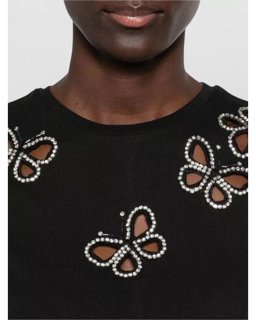 Alice + Olivia Black Cindy Butterfly Motif Cropped T Shirt