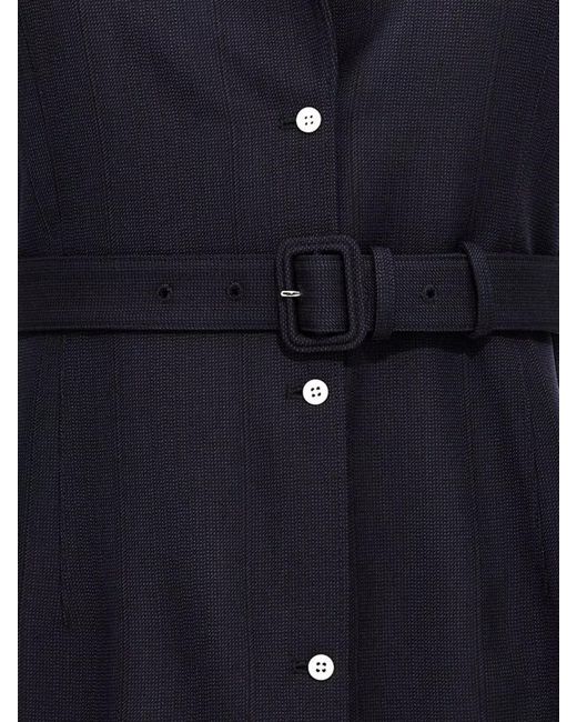 Prada Blue Belted Wool Vest With Notched Lapel
