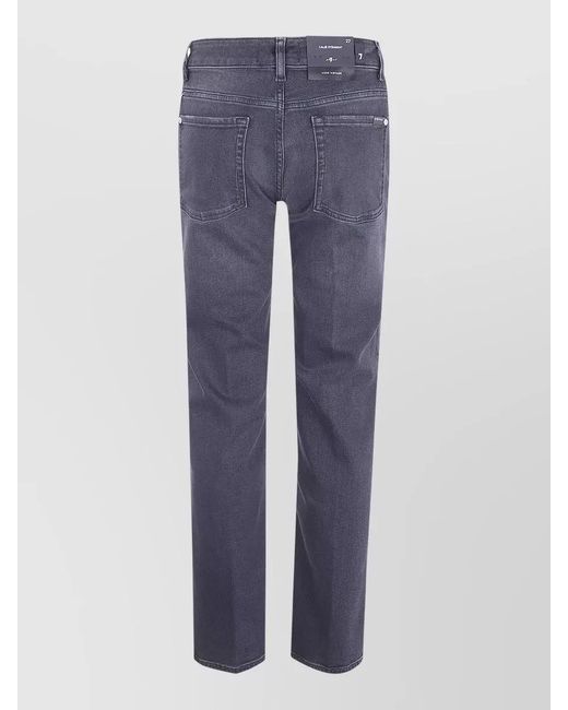 7 For All Mankind Blue Denim Mid-Rise Cropped Straight-Leg Jeans