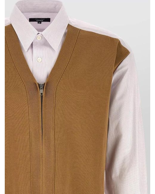 Comme des Garçons Natural Striped Cotton V-Neck Cardigan Insert Shirt for men