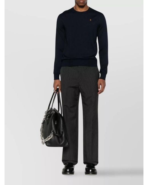 McQueen Blue Ribbed Crewneck Jumper for men