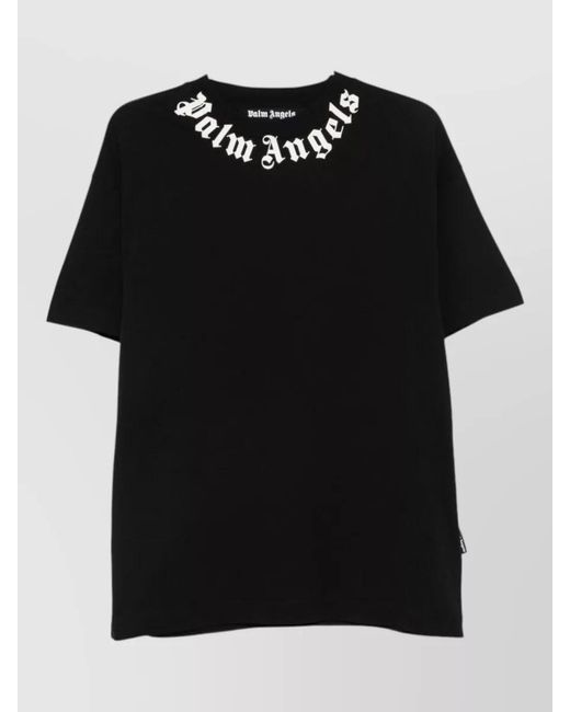 Palm Angels Black Logo Cotton Crew Neck Regular T Shirt for men