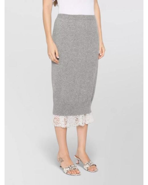 Ermanno Scervino Gray Cashmere Midi Skirt Lace Trim Knit