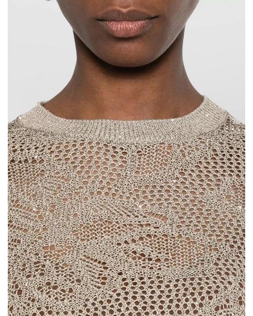 Fabiana Filippi Natural Short Sleeve Top Open Knit Floral