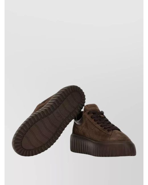 Hogan Brown H Stripes Leather Platform Lace Up Sneakers