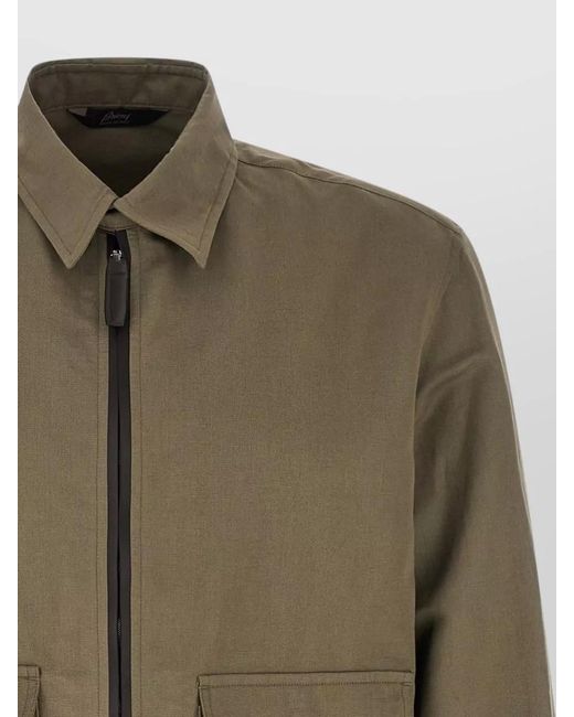 Brioni Green Linen Cotton Blouson Jacket Buttoned Cuffs for men