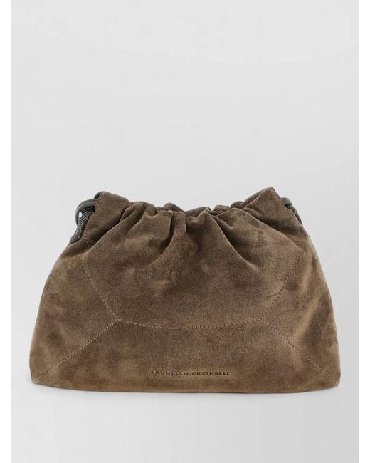 Brunello Cucinelli Brown Duo Suede Shoulder Bag Monile Strap