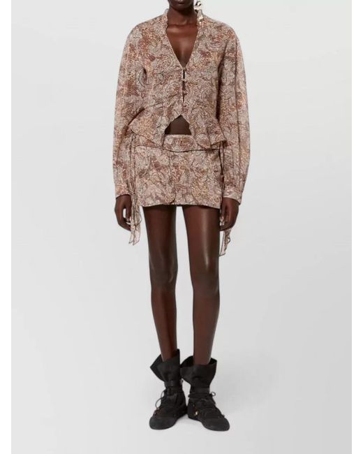 Isabel Marant Natural Celeny Blouse Long Sleeves Peplum Print