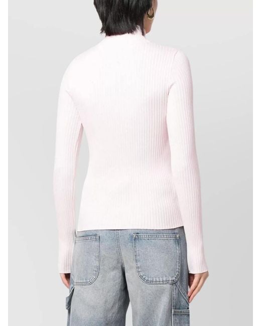 Courreges White Ribbed Turtleneck Long-Sleeve Knitted Top