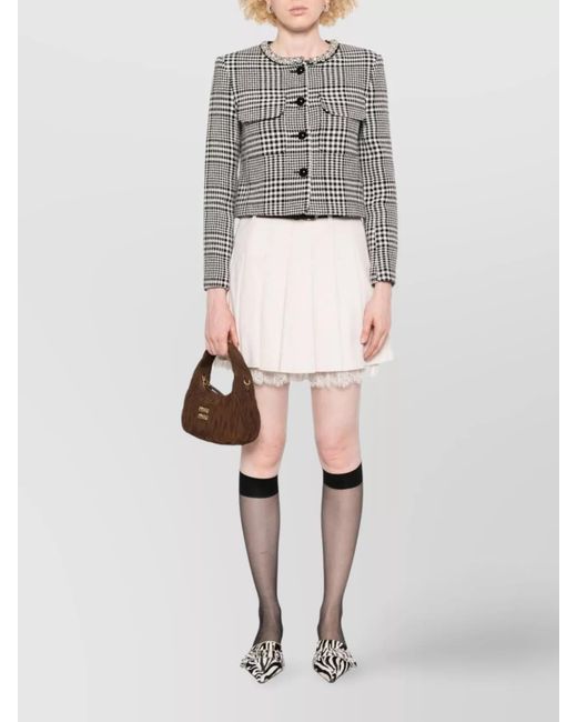 Self-Portrait Gray Checked Wool Blend Jacket