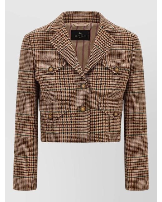 Etro Brown Prince Wales Cropped Plaid Blazer Jacket