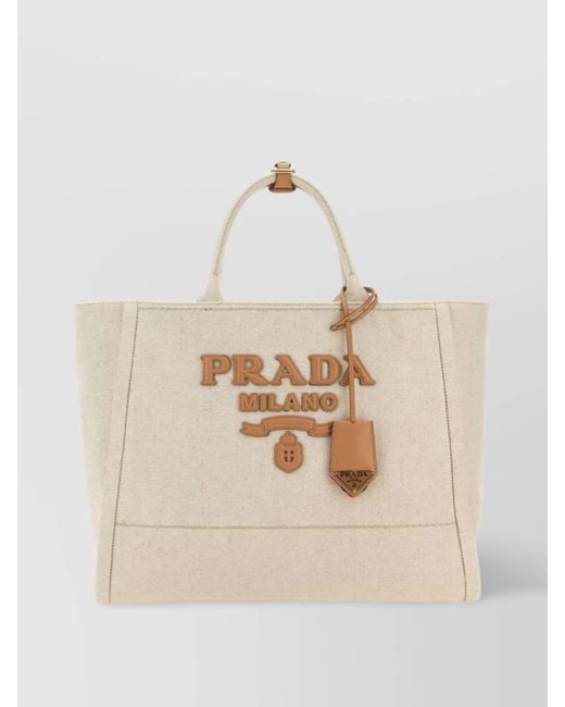 Prada Natural Na Canvas Tote Bag