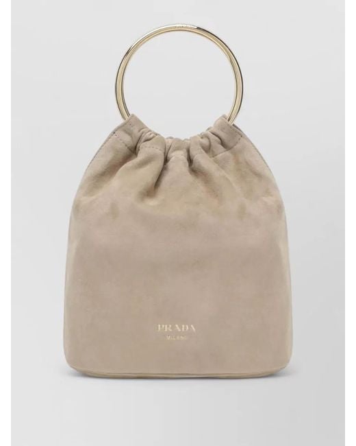 Prada Natural Bucket Bag Circular Handle Suede Finish