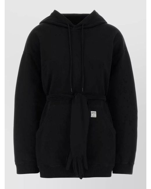 MM6 by Maison Margiela Black Cotton Mini Sweatshirt Dress Hood Waist Tie