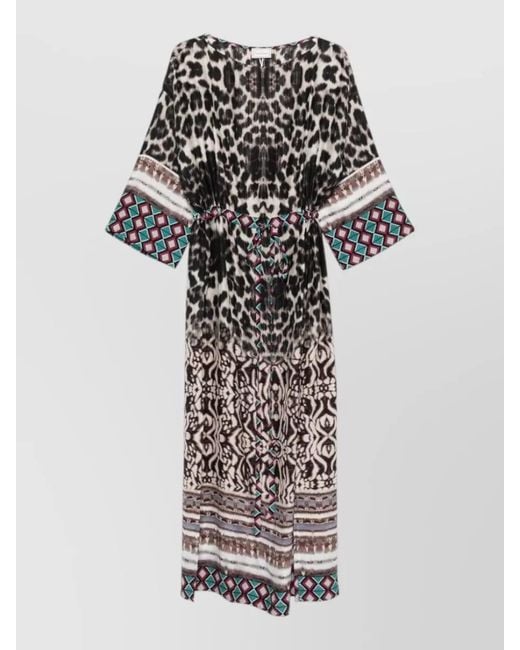 Pierre Louis Mascia White Silk Printed Short-Sleeve Maxi Dress