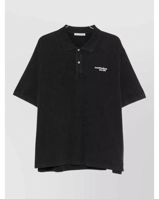 Acne Black Cotton Polo Shirt Logo Detail Short Sleeves for men