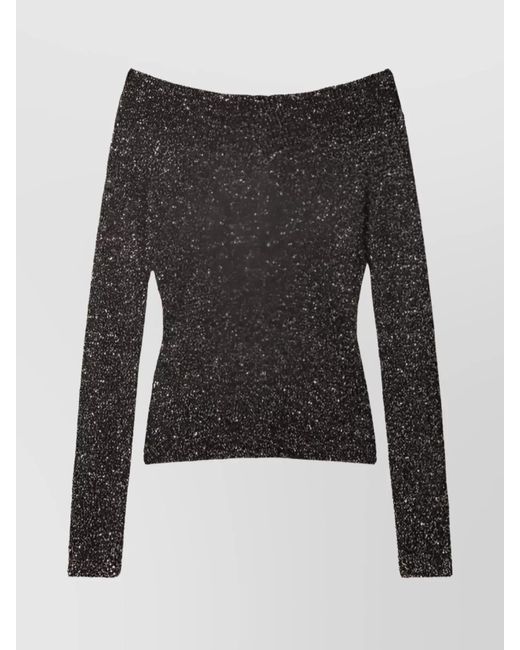 Stella McCartney Black Off The Shoulder Knitted Sequin Top