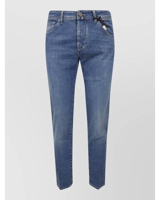 Jacob Cohen Blue Cropped Slim Fit Denim Five Pocket Trousers for men