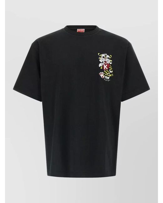 KENZO Black Cotton Oversized Embroidered T-Shirt for men