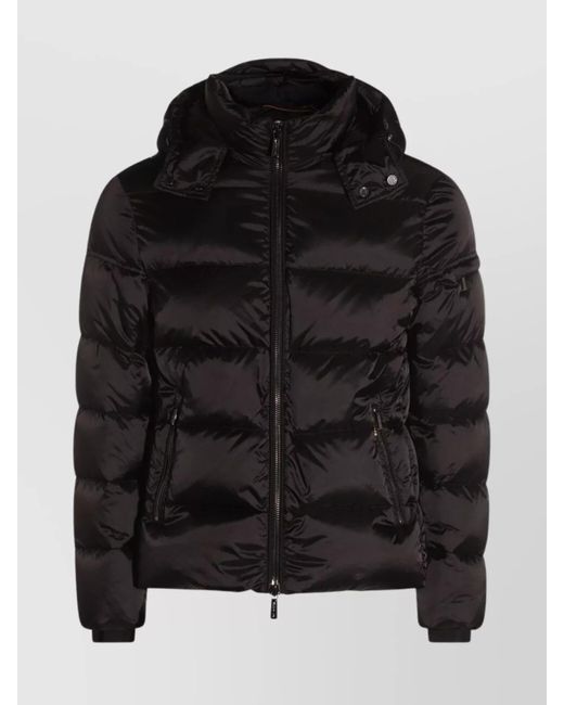 Moorer Black Hooded Quilted Down Jackets With Side Pockets for men